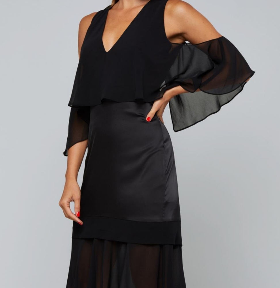 NWOT Bebe cold shoulder chiffon dress. - Picture 6 of 9